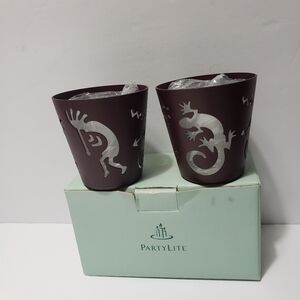 NEW! Set Of 2 PARTYLITE *Arizona Rustic* (Lizard Gecko-Kokopelli) Votive Holders